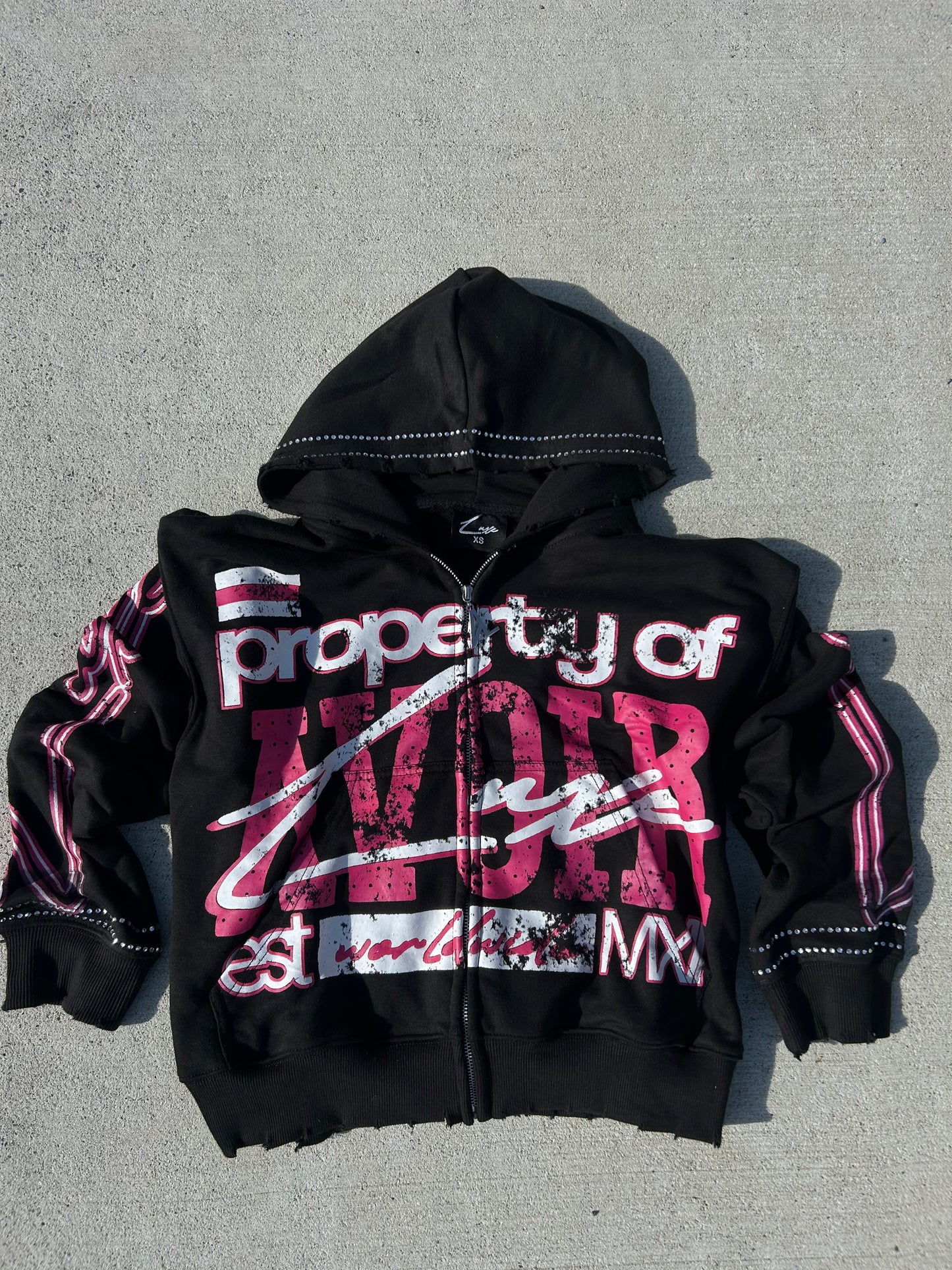 Black/magenta “property” hoodie